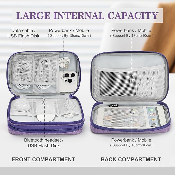 FYY Electronic Organizer, Travel Tech Pouch Bag, Large, Dark Purple