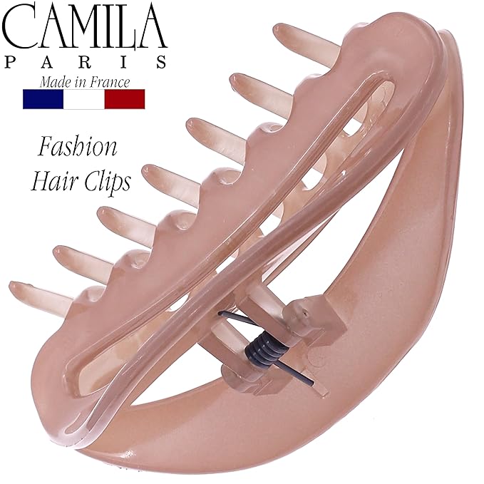 Camila Paris CP3123 French Hair Clips for Women, 3.5" Nude, Large Claw Clip Strong Hold All Day, No Damage No Slip Claw Clips for Thick Curly Wavy Fine Straight Hair, Jaw Clip Made in France