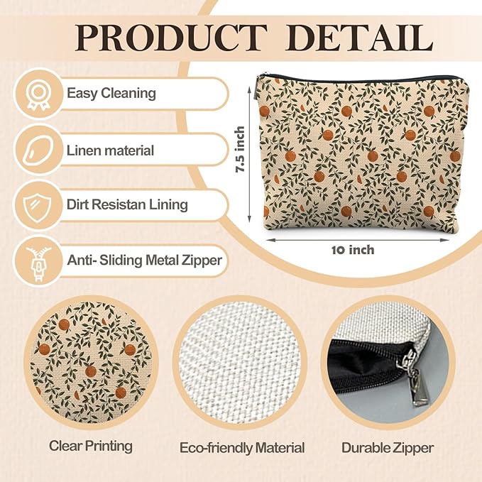 RYYCDOI Vintage Citrus Orange Makeup Bag, Boho Botanical Cosmetic Bags for Women, Fruit Makeup Bag, Fruit Lover Gifts, Orange Gifts for Women Cosmetic Bag Toiletry Bag