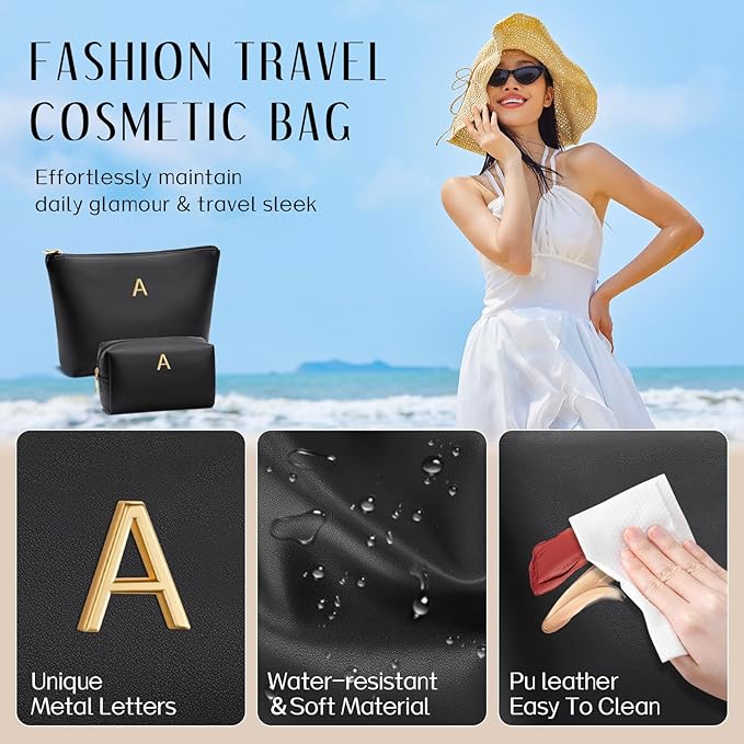 CLOUDWINGS Gifts for Women Girls Personalized Initial Travel Makeup Bag