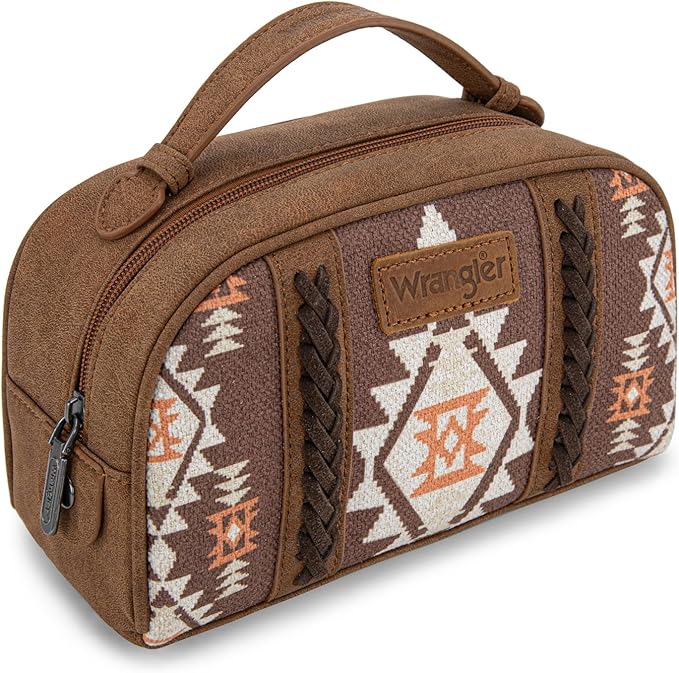 Montana West Wrangler Makeup Bag Travel Cosmetic Bag Small Western Make Up Pouch Portable Toiletry Bag for Women Organizer for Toiletries Accessories, Travel Essentials,Aztec,WG-MB-2203-190-CF