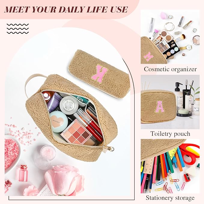 for Valentines Day Gifts, Personalized Initial Cosmetic Bag Pouch for Teen Girls, Preppy Makeup Travel Bags for Daughter Sister Girlfriend, Monogramed Make Up Pouch for Birthday Gifts - Brown Z