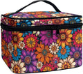 Drydeepin Vibrant Hippie Flower Pattern Travel Makeup Bags for Women Portable Tote Cosmetic Case with Carry Handle Toiletry Accessories Storage Organizer Bags