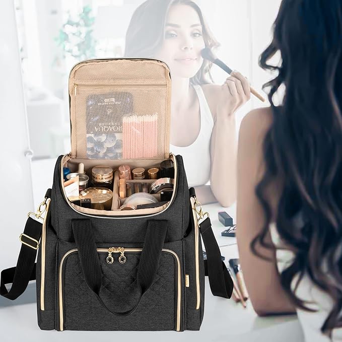 LUXJA Travel Makeup Bag with 2 Removable Makeup Cases, Black