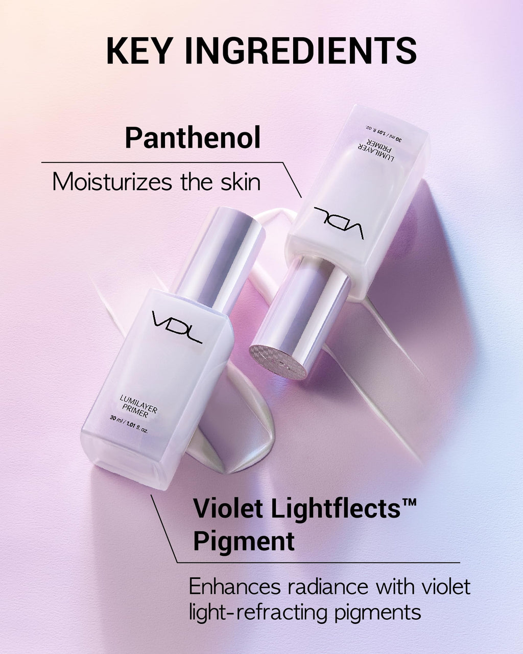 VDL Lumilayer Primer (Glowy Finish, 1.01fl oz) - Illuminating Pearl Makeup Base for Glowing Skin. Korean Makeup. Hydrating Radiance