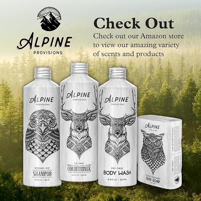 Alpine Provisions Natural & Organic Body Wash with Fir & Sage – Moisturizing Shower Gel with Aloe Vera, Coconut Oil & Essential Oils – Vegan, Sulfate-Free, Plastic-Free – 16.9 fl oz