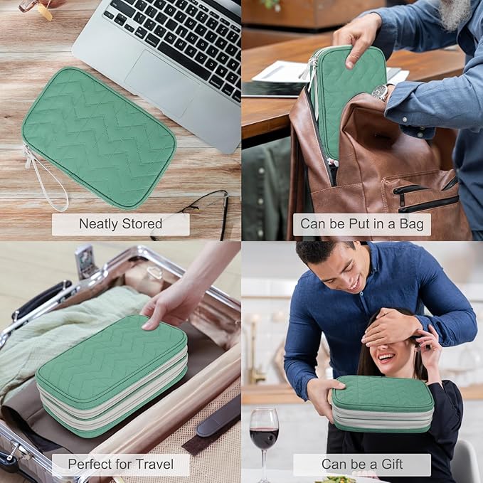 FYY Electronic Organizer, Travel Tech Pouch Bag, Large, Green Quilted