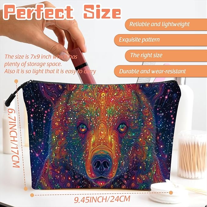 Scribesense Cosmetic Bags Travel Makeup Toilet Case Waterproof Pouch for Women Girls 6.7X9.45inches - Psychedelic Cosmic Bear