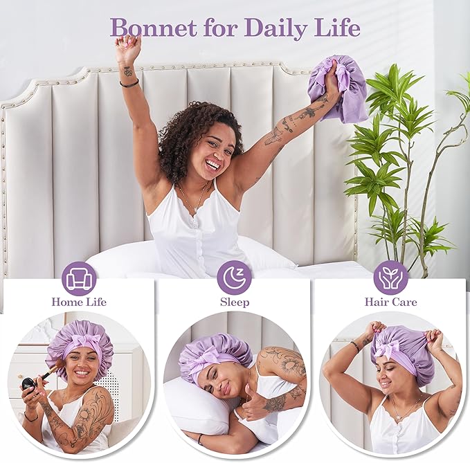 Adjustable Silk Bonnet Satin Curly Hair Wrap for Sleeping Women Anti Frizz
