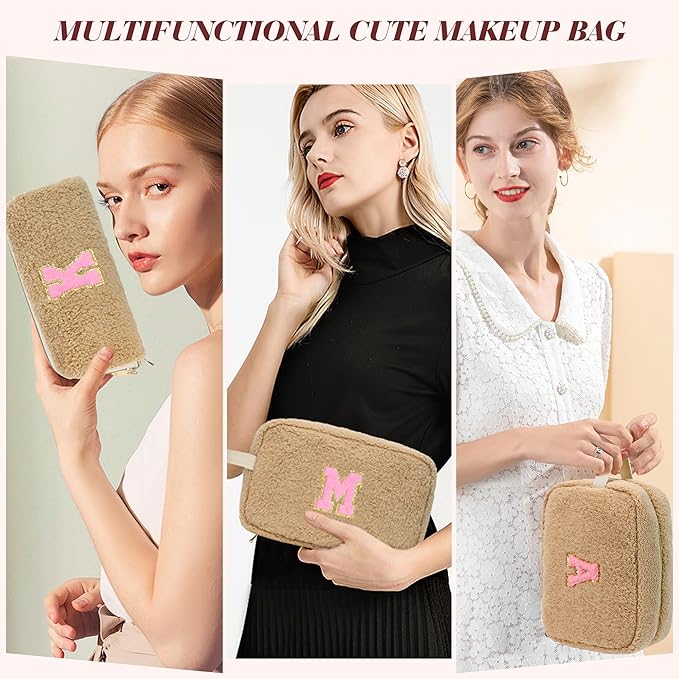 for Valentines Day Gifts, Personalized Initial Cosmetic Bag Pouch for Teen Girls, Preppy Makeup Travel Bags for Daughter Sister Girlfriend, Monogramed Make Up Pouch for Birthday Gifts - Brown O