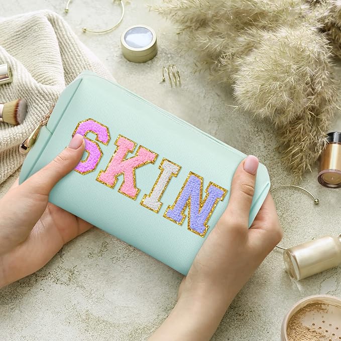 Sanwuta 9 Pcs Makeup Bags Bulk Bridesmaid Proposal Gifts Cosmetic Bags Preppy PU Leather Double Zipper Toiletry Pouch Portable Travel Organizer Case for Women Bachelorette Gift(Mint Green)