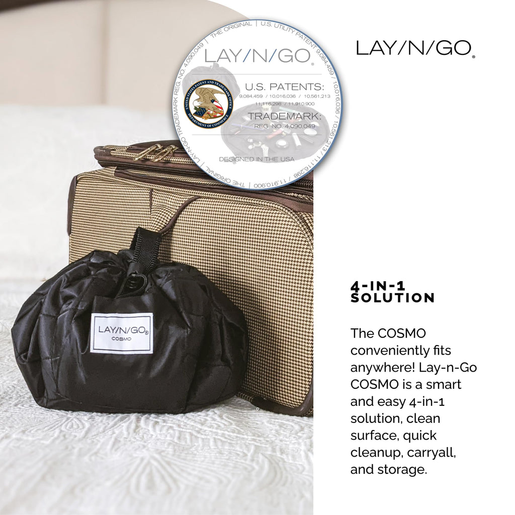 Lay-n-Go Cosmo Drawstring Cosmetic & Makeup Bag Organizer - Portable Drawstring Makeup Bag w/Zipper Pocket, Makeup Loops & More - Durable, Machine Washable Toiletry Bag (20", Blue Snakeskin)