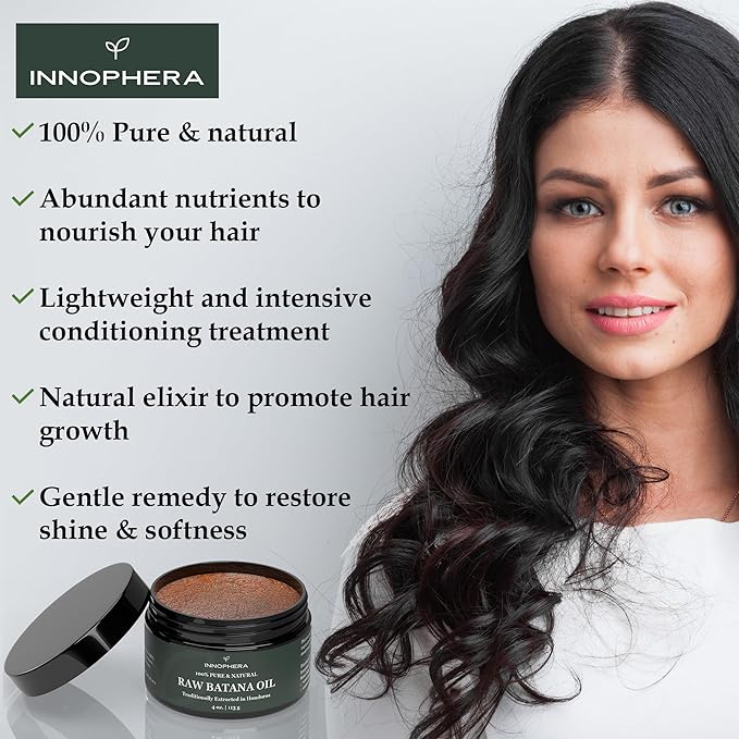 Innophera Raw Batana Oil for Hair Growth ‒ 100% Pure & Natural from Honduras ‒ Promotes Thicker & Softer Hair ‒ Nourishes & Rejuvenates ‒ 4 oz.
