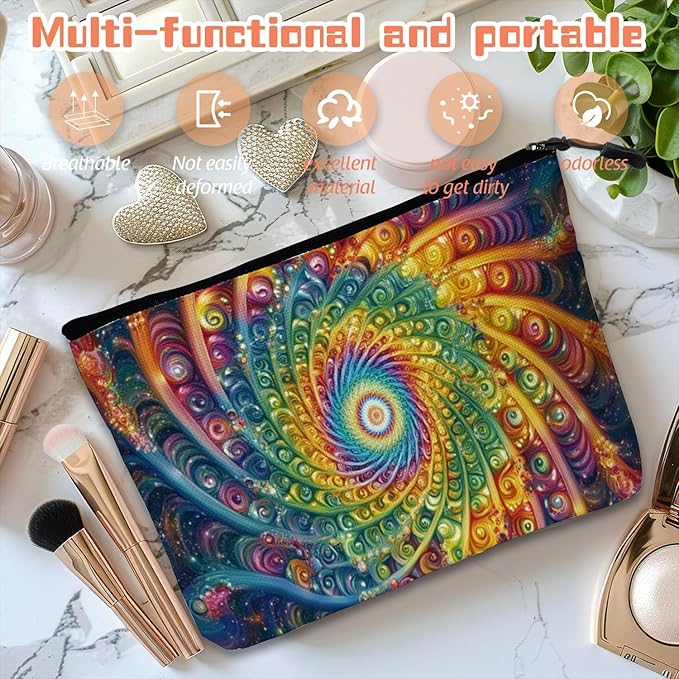 Scribesense Cosmetic Bags Travel Makeup Toilet Case Waterproof Pouch for Women Girls 6.7X9.45inches - Abstract Art Style Spirals