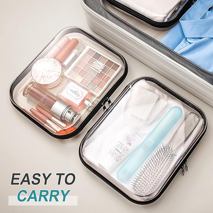 Sanwuta 6 Pcs Clear Hard Zipper Case Plastic Zipper Pouches Transparent Makeup Bag Pencil Case Pouches Toiletry Diaper Bag for Travel Toy Storage Organizer Bins(Black,9.84 x 7.87 x 2 Inch)