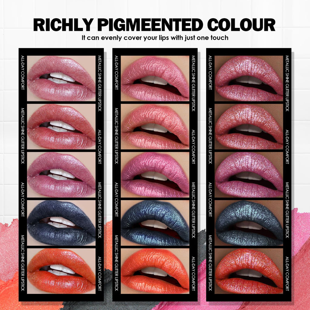 Anglicolor Glitter Coral Lipstick,Diamond High Shine Finish,Moisturizing Creamy Formula,Non-Sticky,Sparkle Brick Red Lipstick For Women,For Bar Nights Party,Music Festivals(14 SUNRISE AT SEA, 4g)