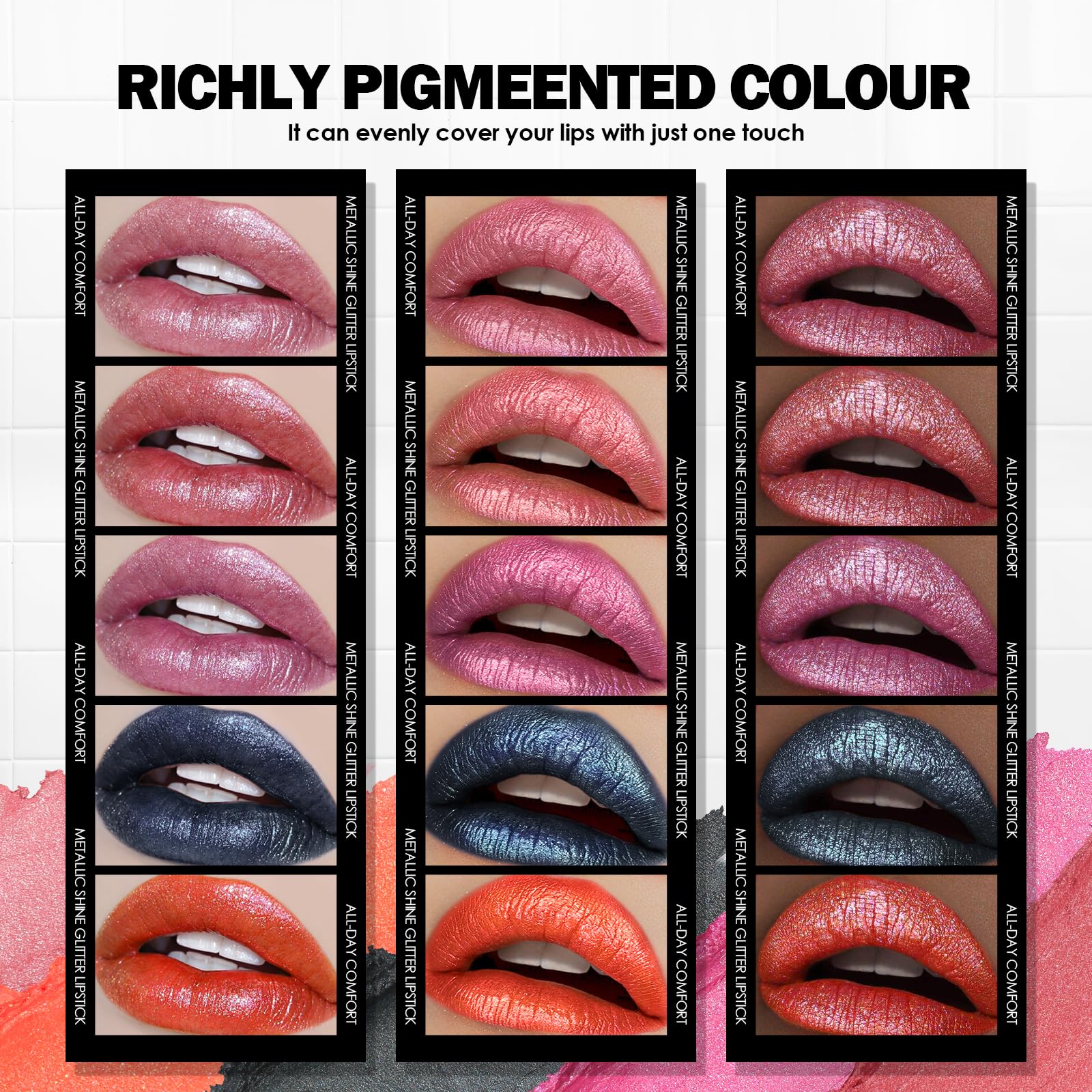 Anglicolor Glitter Coral Lipstick,Diamond High Shine Finish,Moisturizing Creamy Formula,Non-Sticky,Sparkle Brick Red Lipstick For Women,For Bar Nights Party,Music Festivals(14 SUNRISE AT SEA, 4g)