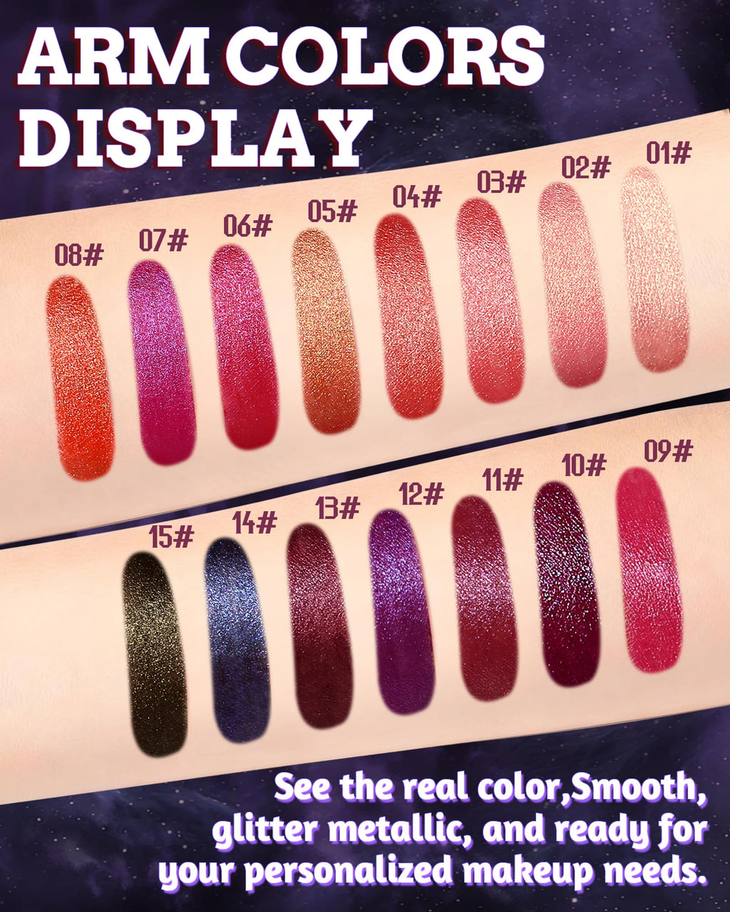 Glitter Metallic Shimmer Lipstick, Dark Plum Lipstick Long Lasting, Diamond High Pigmented Shiny Metallic Lip Stick, Non-sticky Sparkly Purple Lipsticks for Women Christmas Makeup-10 Dark Plum