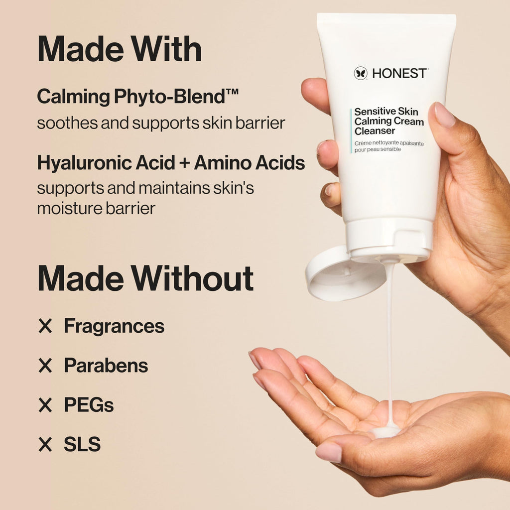 Honest Beauty Sensitive Skin Calming Cream Cleanser, Unscented, 4 fl oz