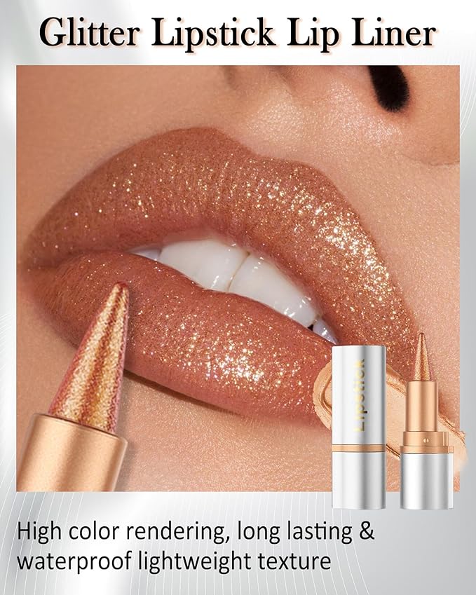 Brown Glitter Lipstick Lip Liner,Shimmer Metallic Matte Lip Stain Tint