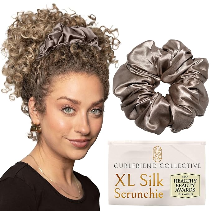 Curlfriend Oversized Mulberry Silk Scrunchies for Women, XL, London Fog