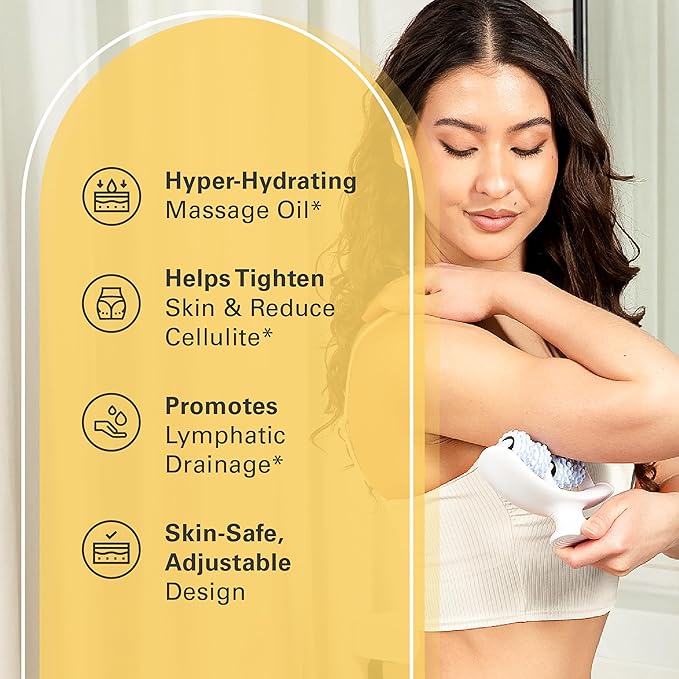 Anti Cellulite Oil and Lymphatic Drainage Massager Kit, 8 fl oz by M3
