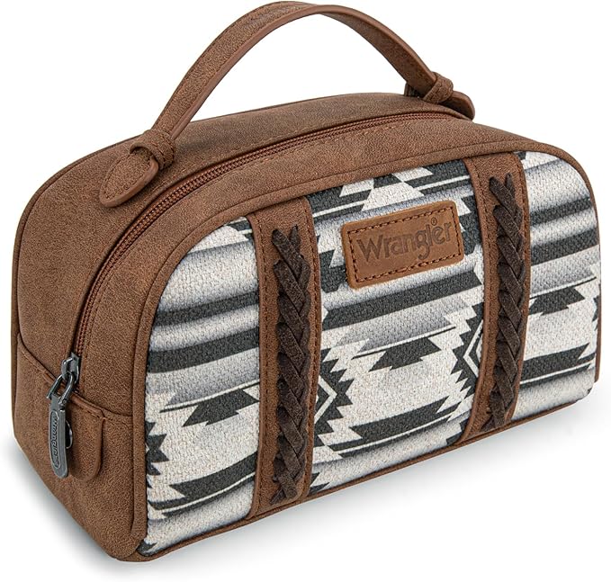Montana West Wrangler Makeup Bag Travel Cosmetic Bag Small Western Make Up Pouch Portable Toiletry Bag for Women Organizer for Toiletries Accessories, Travel Essentials,Aztec,WG-MB-2203-190-BK