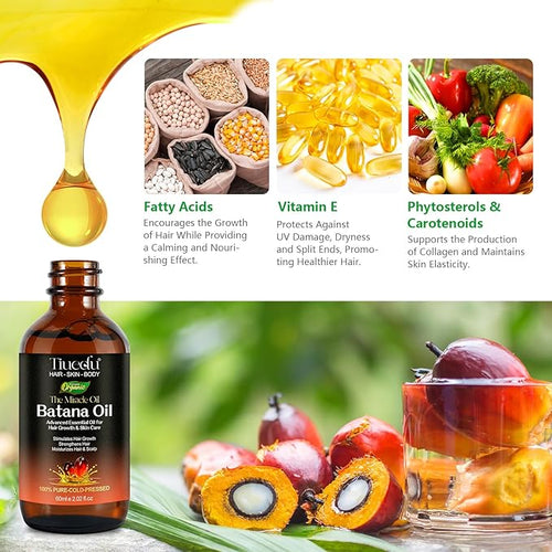 2Pack Batana Oil for Hair Growth, Natural Unrefined Batana Oil for Hair Growth, Nourish Scalp and Reduce Hair Loss Hair Oils, Essential Oils for Eyelashes, Eyebrows, Face, Skin Care, Body Massage