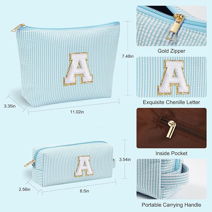 YOOLIFE Initial Makeup Bag for Women - Monogram Cute Makeup Bags Cosmetic Toiletry Pouch Make Up Case for Women Her Best Friend Friendship Sister Teacher, Personalized Birthday Gifts for Women E