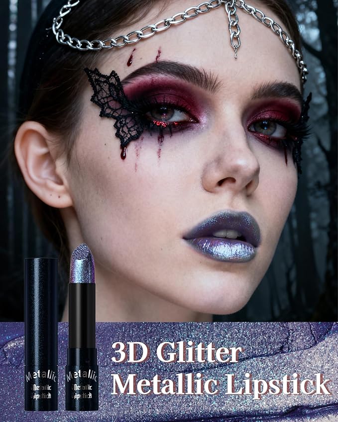 Caedelfly Glitter Metallic Shimmer Lipstick, Blue Lipstick Long Lasting, Diamond High Pigmented Shiny Metallic Lip Stick, Non-sticky Sparkly Lipsticks for Women Christmas Makeup-14 Blue
