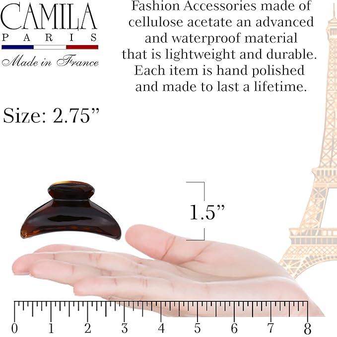 Camila Paris MP3 French Hair Clips for Women, 2.75" Medium Claw Clips for Thick Hair, Tortoise Shell Claw Clip, Strong Hold No Slip Accessories Clip for Women, Made in France
