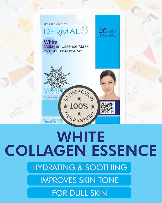 DERMAL Mulberry Collagen Essence Korean Sheet Mask, Hydrating, 10 Pack
