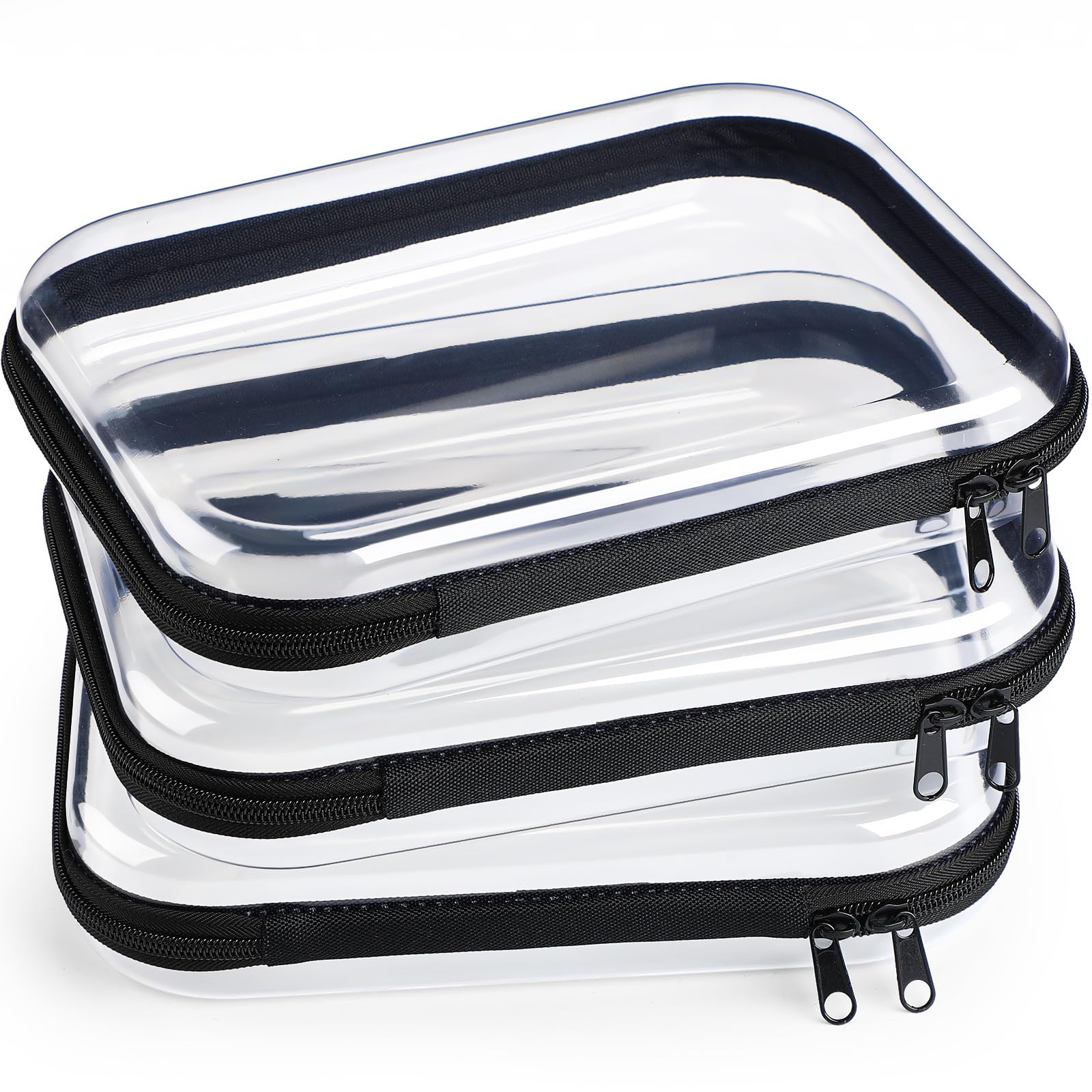 Hoolerry 3 Pcs Clear Hard Zipper Case Hard Plastic Zipper Pouch Makeup Bag Portable Travel Organizer for Cosmetics, Office Supplies, Documents & Toiletries(Black,M)