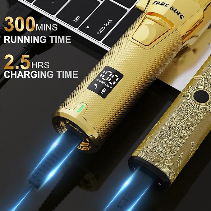 FADEKING® Professional Hair Clippers for Men – Cordless Barber Clippers & Beard Trimmer for Men, Fade Clipper and Trimmer Set for Home & Barber Use, Complete Men's Grooming Kit - Gifts for Men