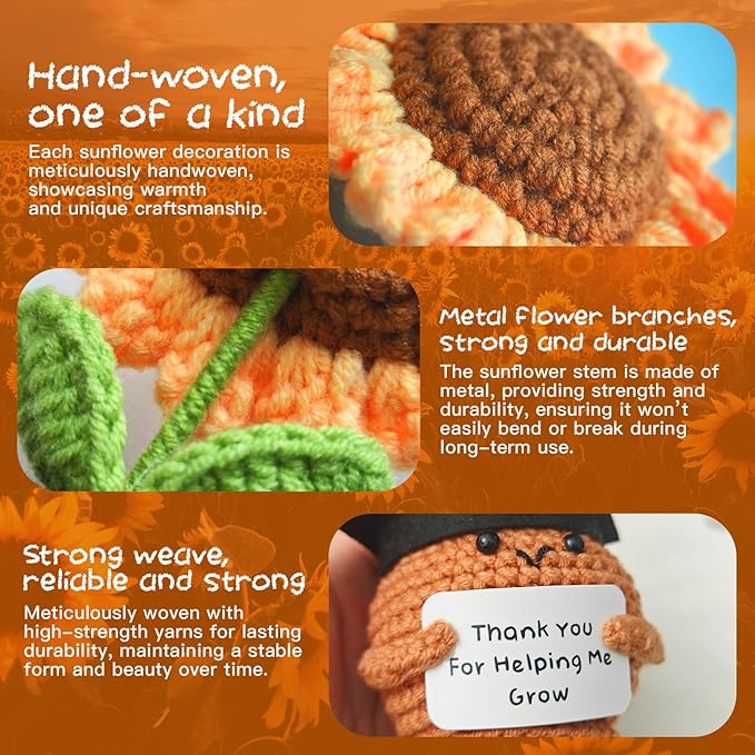 Lanpul Crochet Sunflower Graduation Pot, Handmade Teacher Appreciation Gift, Sunflower Yellow, 6.7 x 3.9 Inches, Indoor
