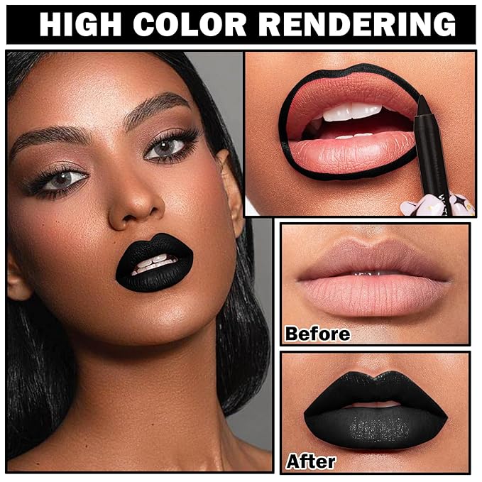 QIUFSSE Black Liquid Lipstick Lip Liner Pencil Set for Halloween Makeup