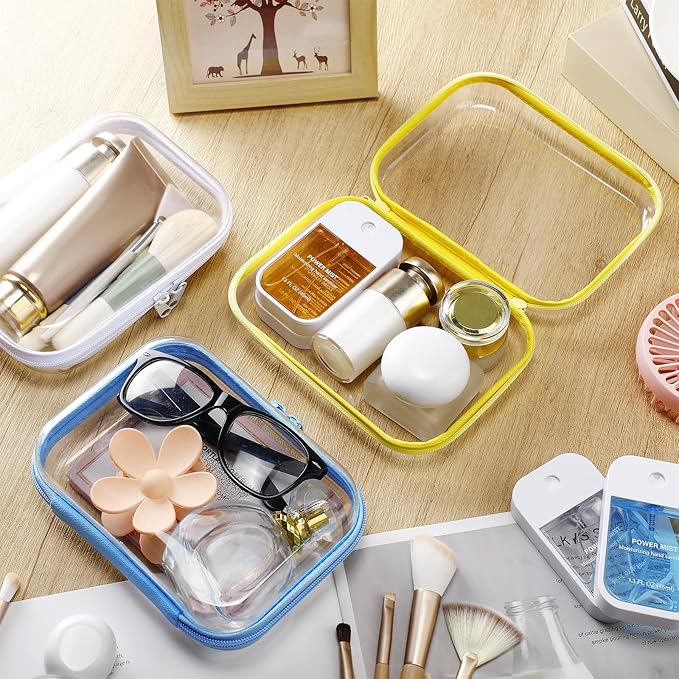Sanwuta 6 Pcs Clear Hard Zipper Case Plastic Zipper Pouches Transparent Makeup Bag Pencil Case Pouches Toiletry Diaper Bag for Travel Toy Storage Organizer Bins(Colorful,7.09 x 5.12 x 2 Inch)