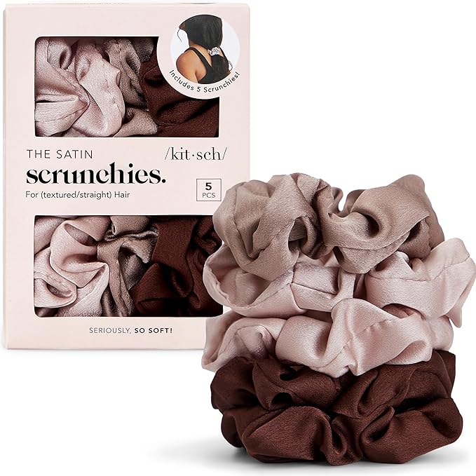 Kitsch Satin Scrunchies for Women - Cameo, 5pcs