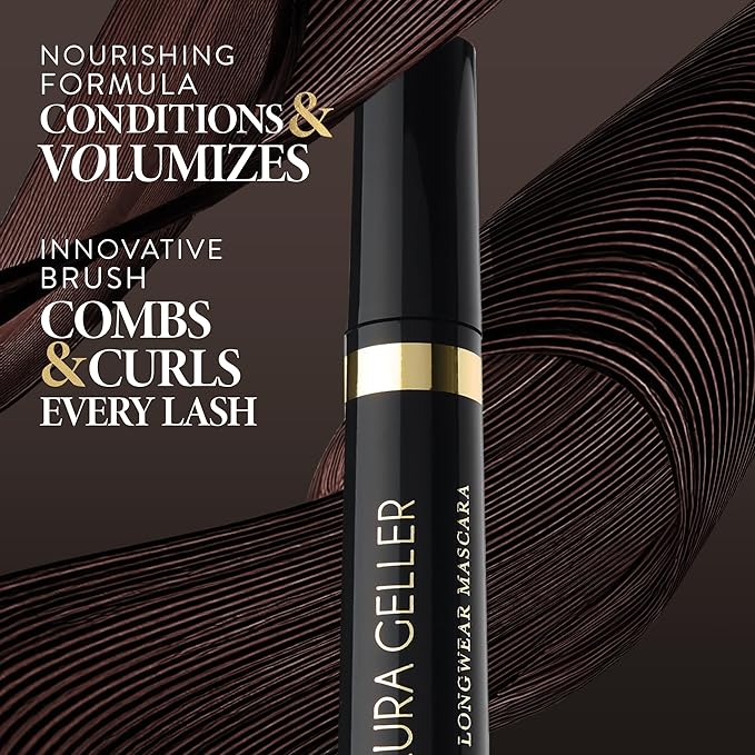 LAURA GELLER NEW YORK Kajal Longwear Mascara – Brown – Volumizing, Lengthening, & Defining Mascara - Smudge‑Proof & Flake‑Proof Wear, Buildable Formula