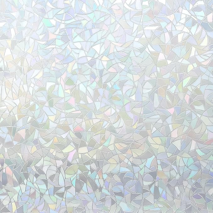 Volcanics Rainbow Window Privacy Film with Installation Tools, Decorative Stained Glass Window Film, Static Window Clings, Heat Control Window Tinting Film Stickers, Grayish Silver, 35.4 x 78.7 inches