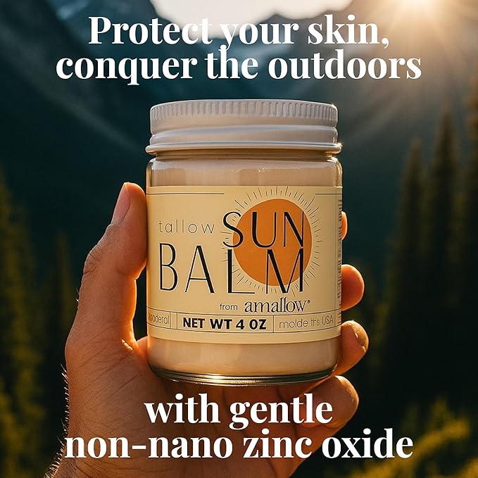 Amallow - Tallow Sun Balm with Zinc Oxide - Tinted Mineral Sun Balm with Cocoa Powder - Natural, Non-Nano Zinc Oxide, Organic Oils - No White Cast - Handcrafted in the USA - 4 oz