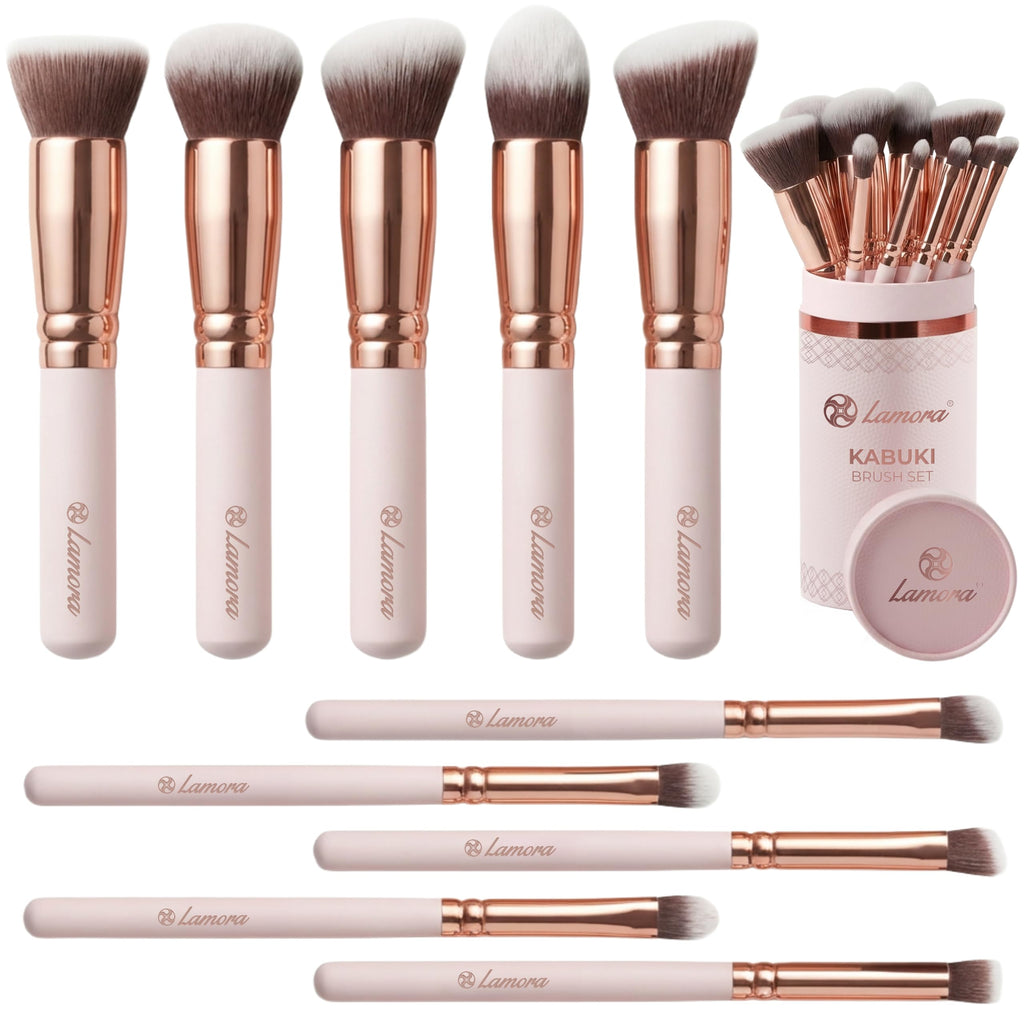Lamora Kabuki Makeup Brush Set - 10 Essential Face, Eye, Precision Brushes