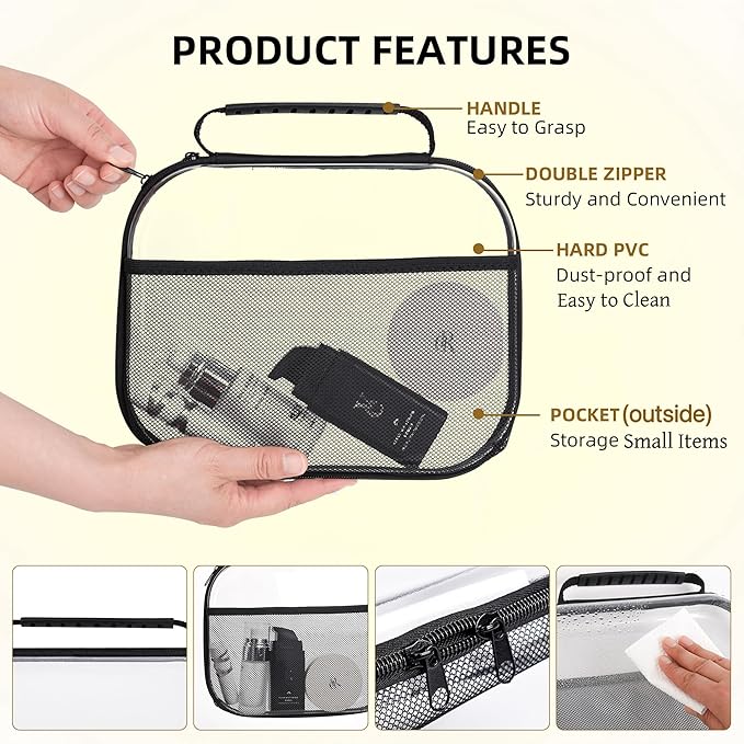XULIONTS 3PCS Clear Hard Plastic Zipper Case, Portable Cosmetic Bag with Double Zipper, Waterproof Clear Toiletry Bag, Clear Hard Shell Zipper Case, Diaper Bag Organizing Pouches, Travel Toiletry Bag