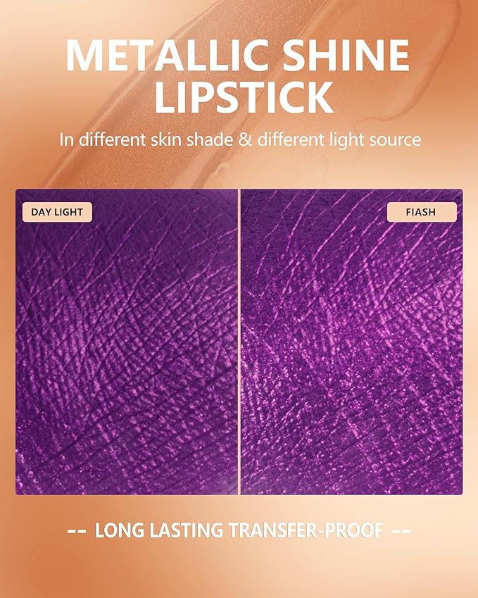 MAKI YIKA Purple Lipstick Liquid for Women Metallic Lipsticks Long Lasting