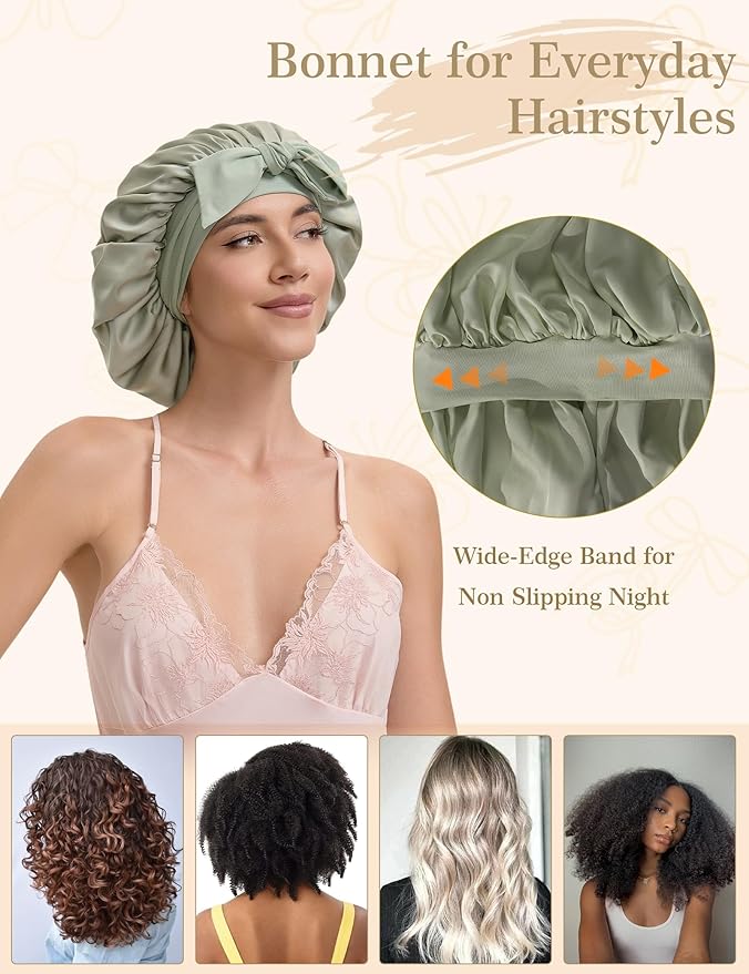 Adjustable Silk Bonnet Satin Curly Hair Wrap for Sleeping Women Anti Frizz