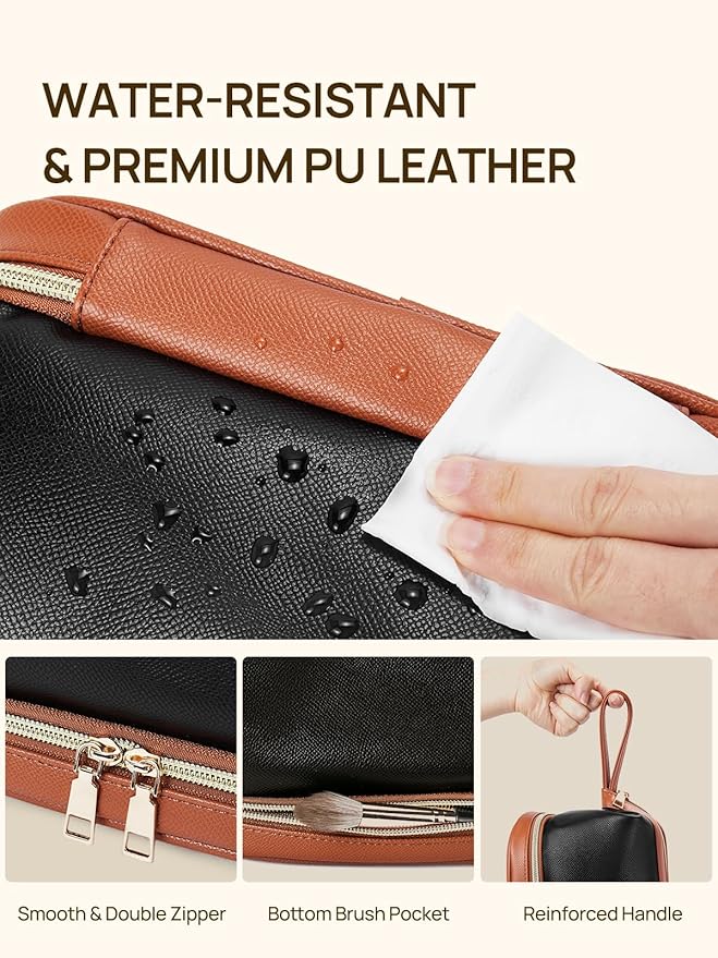 Telena Makeup Bag Large Capacity Travel Cosmetic Bag Portable PU Leather