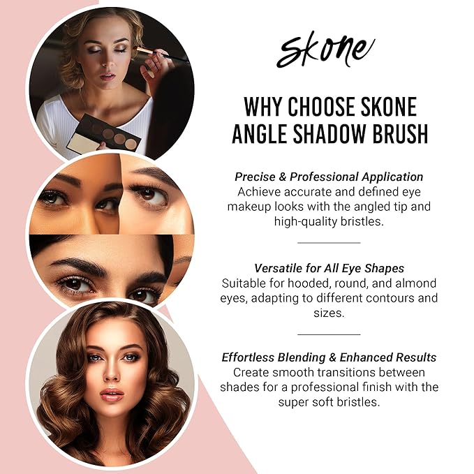 Skone Angled Shadow Brush – Luxe Rose Gold and Black Synthetic Bristles for Seamless Eyeshadow Blending, Professional-Grade Nylon Brush for Precise Shading, Flawless Eye Makeup Application