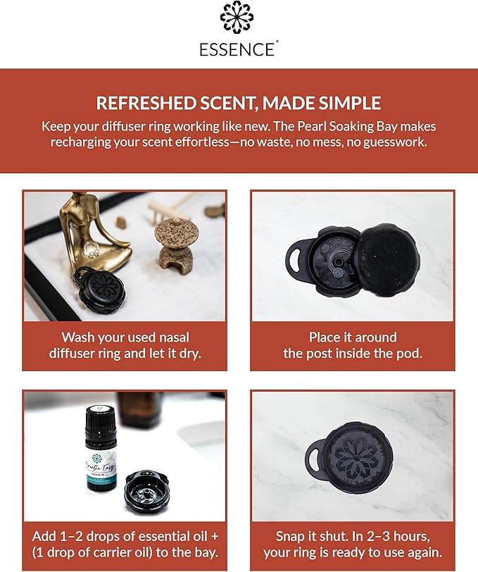 Essence Pearl Travel Case | Frankincense Essential Oil | Aromatherapy Nasal Diffuser & Essential Oil Carrying Case | Grounding Frankincense Scent | Travel-Friendly Kit | Black Pod