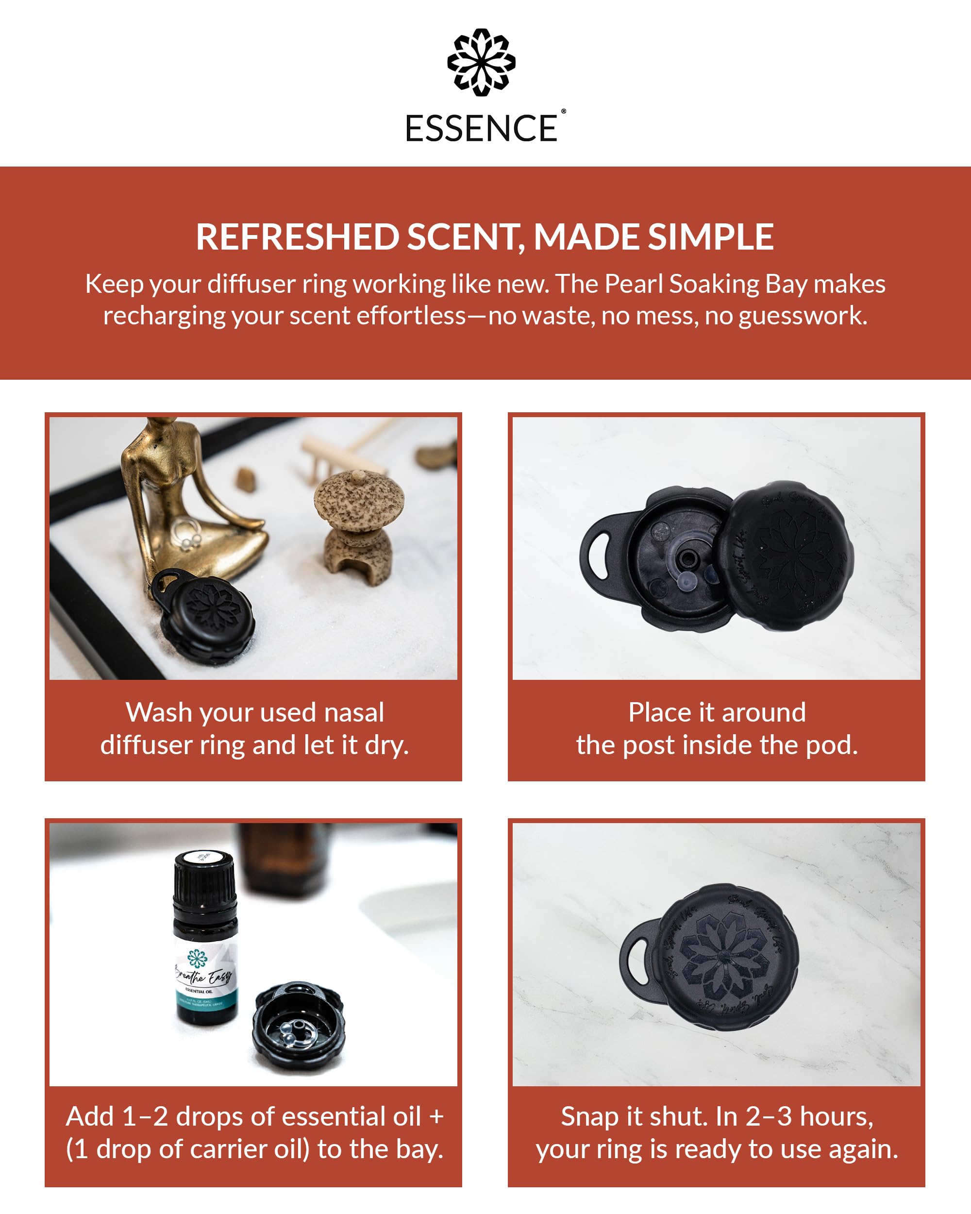 Essence Pearl Travel Case | Frankincense Essential Oil | Aromatherapy Nasal Diffuser & Essential Oil Carrying Case | Grounding Frankincense Scent | Travel-Friendly Kit | Black Pod