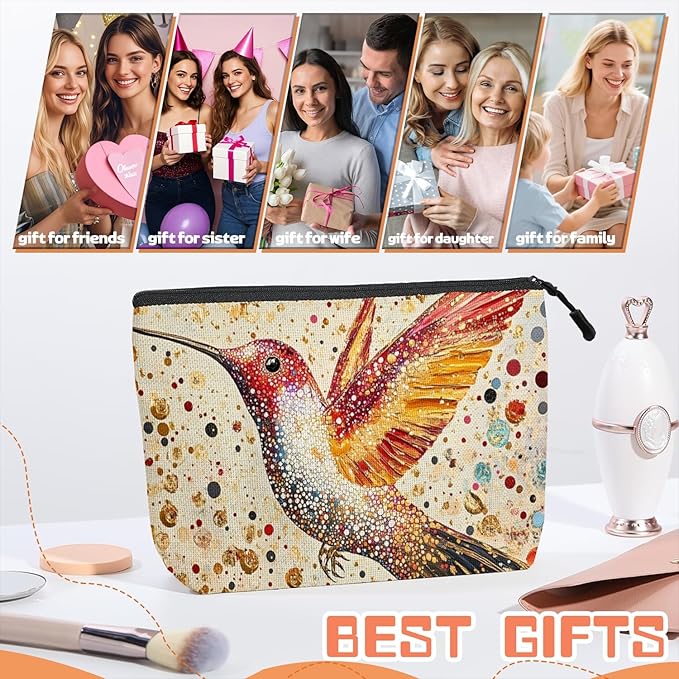 Scribesense Cosmetic Bags Travel Makeup Toilet Case Waterproof Pouch for Women Girls 6.7X9.45inches - Gorgeous Speckled - Hummingbird Art